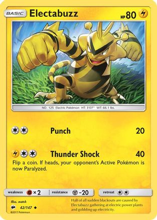 Electabuzz 042/147 - SM Burning Shadows Reverse Holofoil