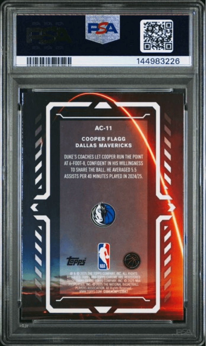Graded 2025 Topps Chrome Cooper Flagg #AC11 Activators Rookie RC Basketball Card PSA 10 Gem Mint