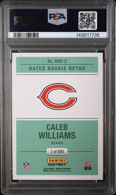 Graded 2024 Panini Instant NFL Caleb Williams #RRR3 Rated Rookie Retro Rookie RC Football Card PSA 10 Gem Mint