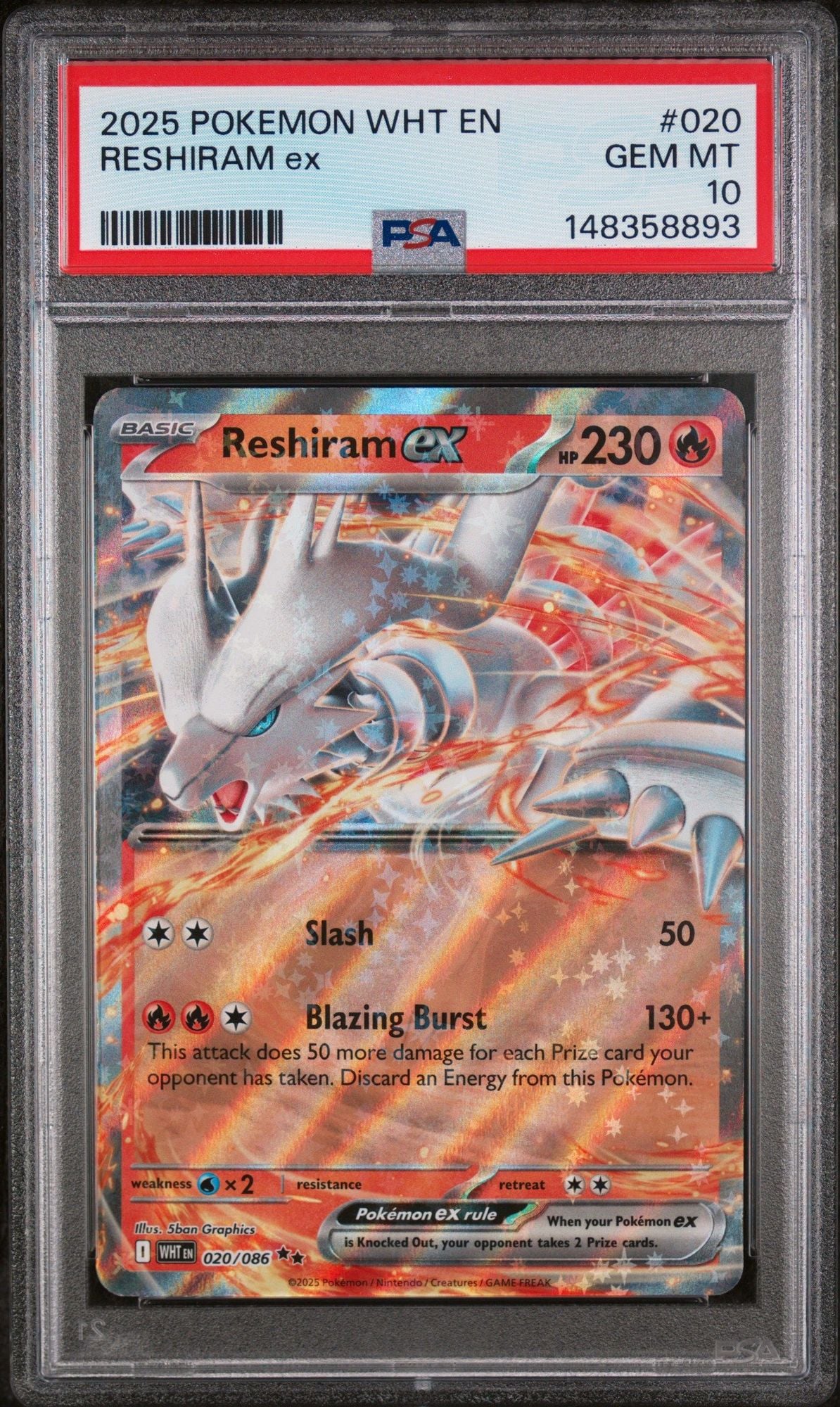 Graded 2025 Pokemon Reshiram ex #020 Trading Card Game PSA 10 Gem Mint