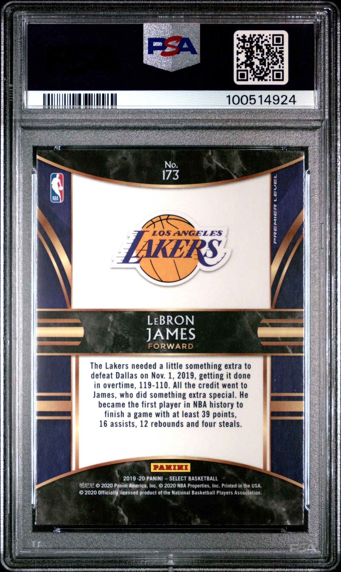 Graded 2019 Panini Select LeBron James #173 Basketball Card PSA 10 Gem Mint