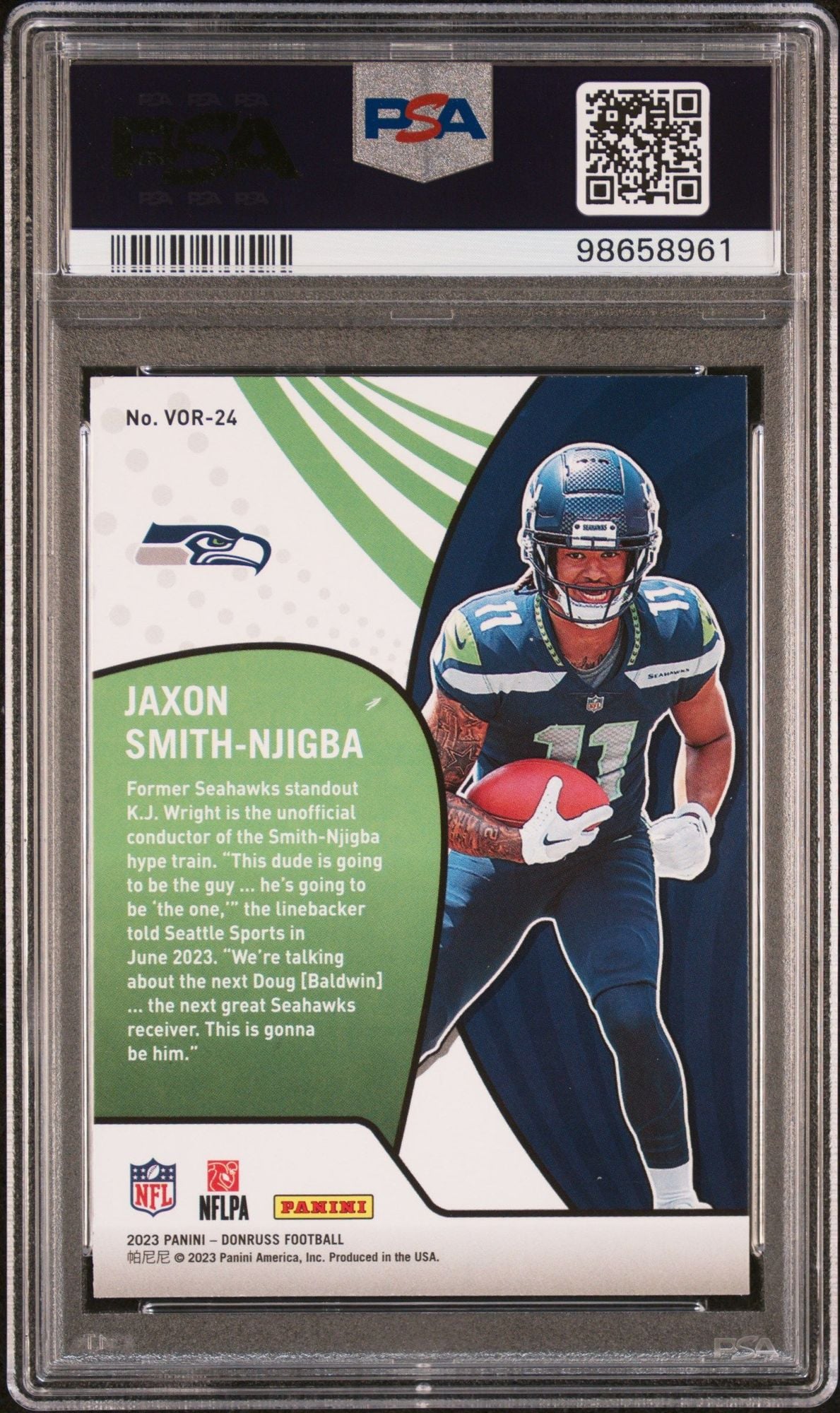 Graded 2023 Panini Donruss Jaxon Smith Njigba #VOR24 Vortex Rookie RC Football Card PSA 10 Gem Mint