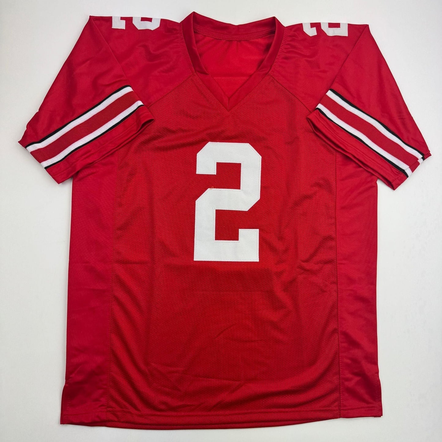 Autographed/Signed Chris Olave Ohio State Red College Football Jersey Beckett BAS COA