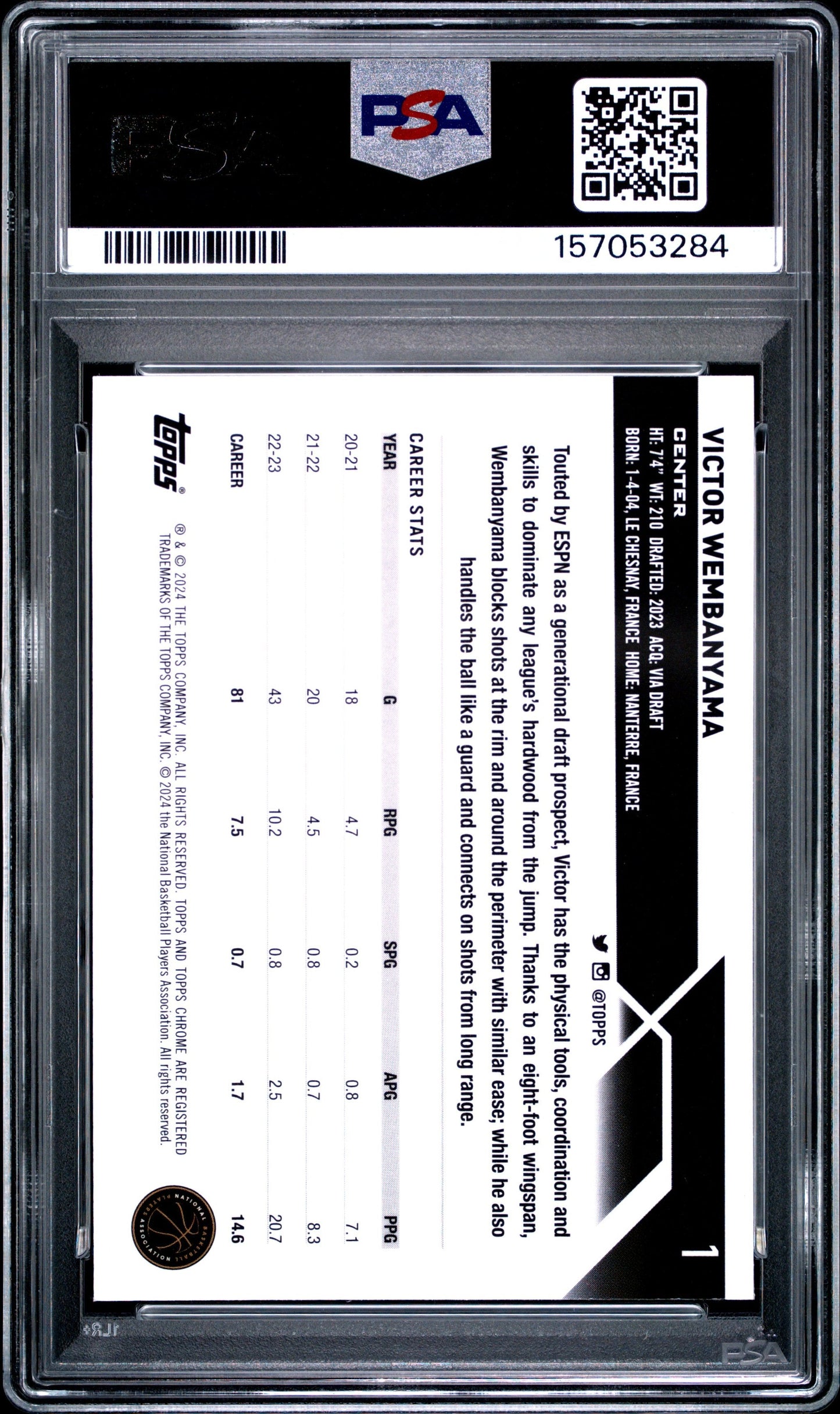 Graded 2023 Topps Chrome Sapphire Edition Victor Wembanyama #1 Rookie RC Basketball Card PSA 10 Gem Mint