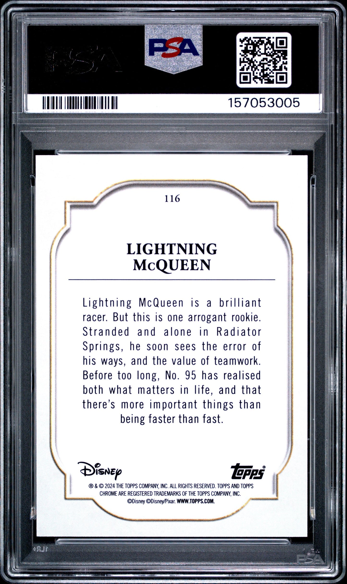 Graded 2024 Topps Chrome Disney Lightning McQueen #116 Cars Trading Card PSA 10 Gem Mint