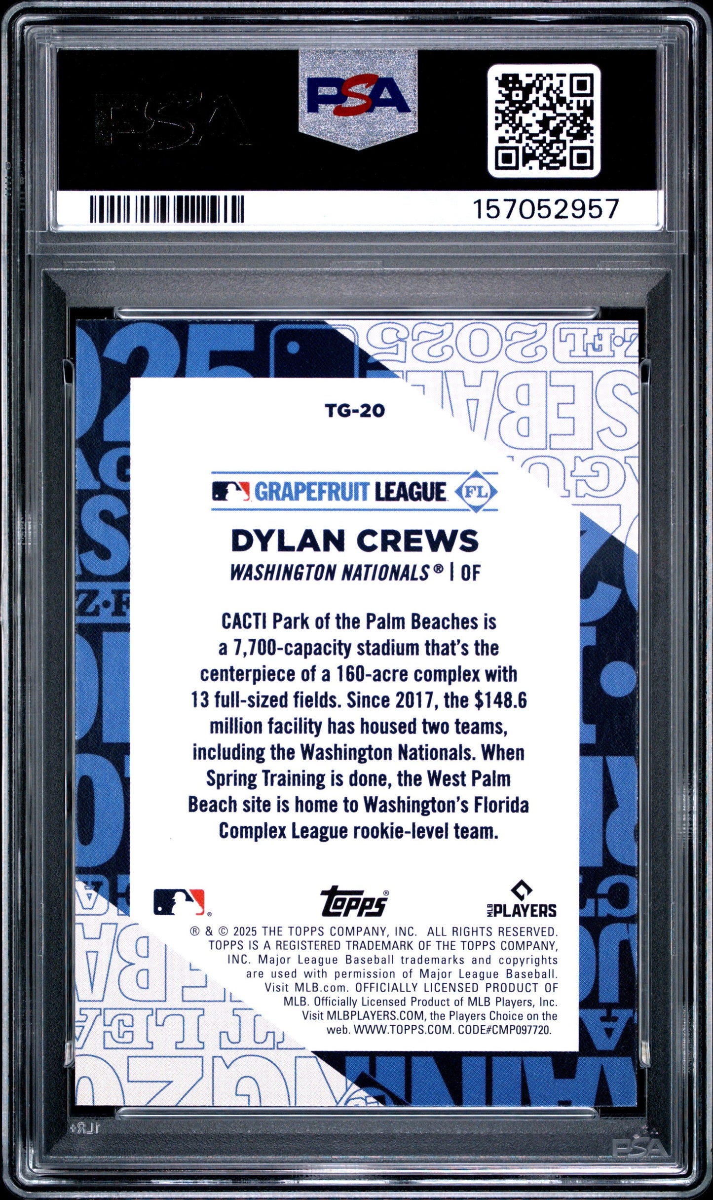 Graded 2025 Topps Dylan Crews #TG-20 Training Grounds Rookie RC Baseball Card PSA 9 Mint