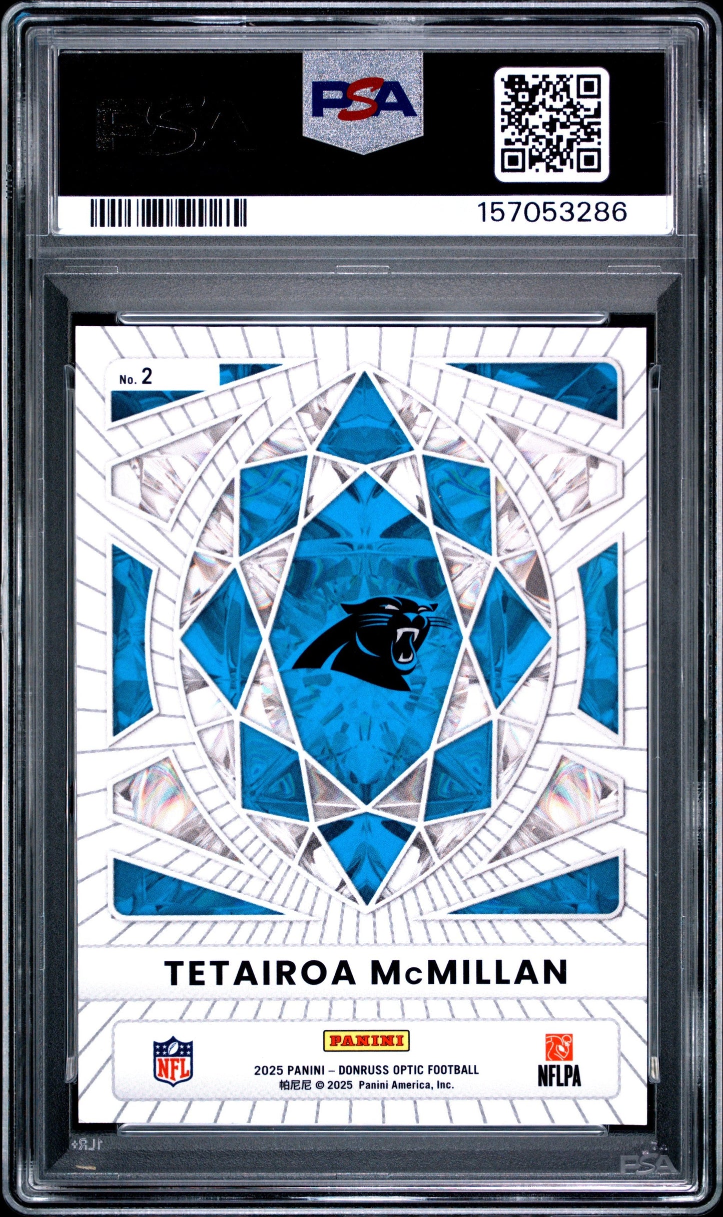 Graded 2025 Panini Donruss Optic Tetairoa McMillan #2 Diamond Hands Rookie RC Football Card PSA 10 Gem Mint
