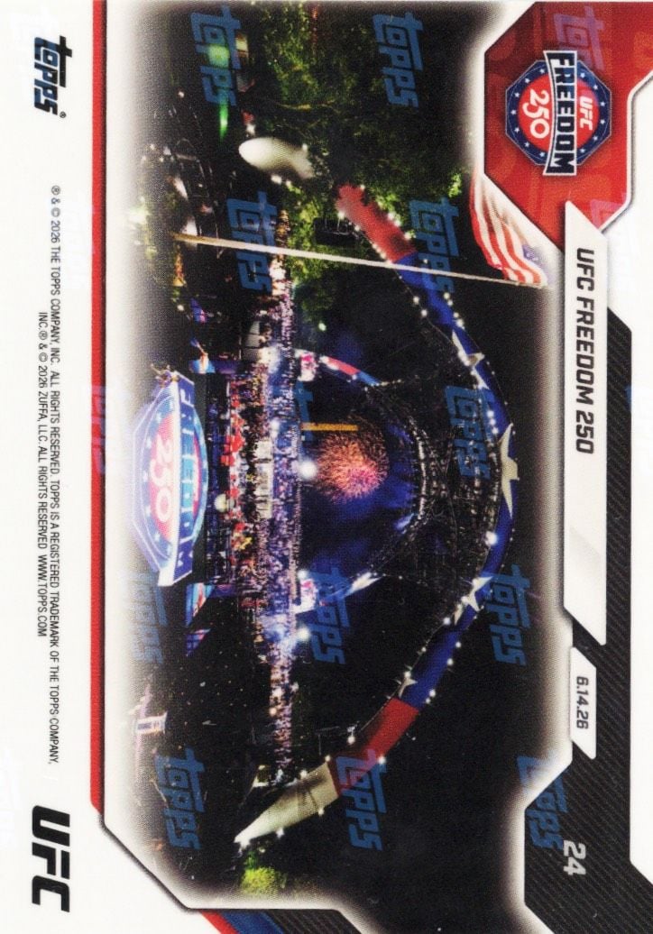 2026 Topps Now UFC 250 Freedom #24 Gold Foil /50 Nonstop Action Caps Historic UFC Freedom 250 Night UFC Mixed Martial Arts Card