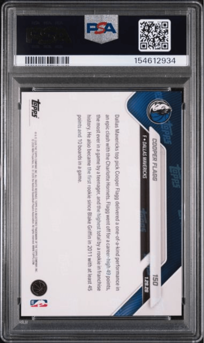 Graded 2025 Topps Now Cooper Flagg #150 Rookie RC Basketball Card PSA 9 Mint