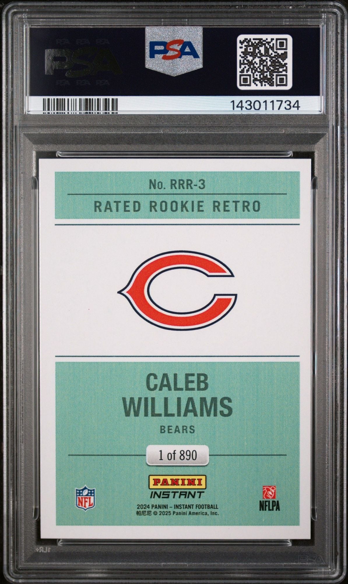 Graded 2024 Panini Instant NFL Caleb Williams #RRR3 Rated Rookie Retro Rookie RC Football Card PSA 10 Gem Mint