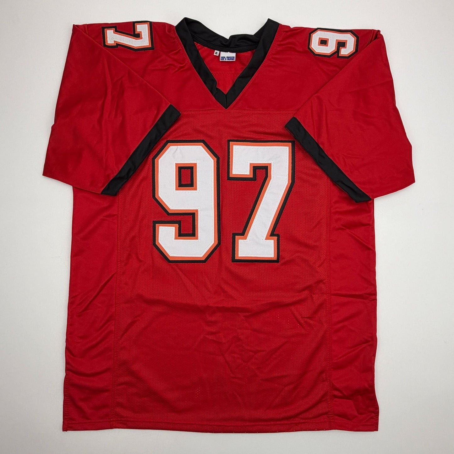 Autographed/Signed Simeon Rice Tampa Bay Red Football Jersey JSA COA