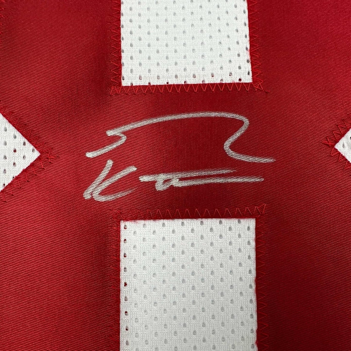 Framed Autographed/Signed George Kittle 35x39 San Francisco White Football Jersey Beckett BAS COA