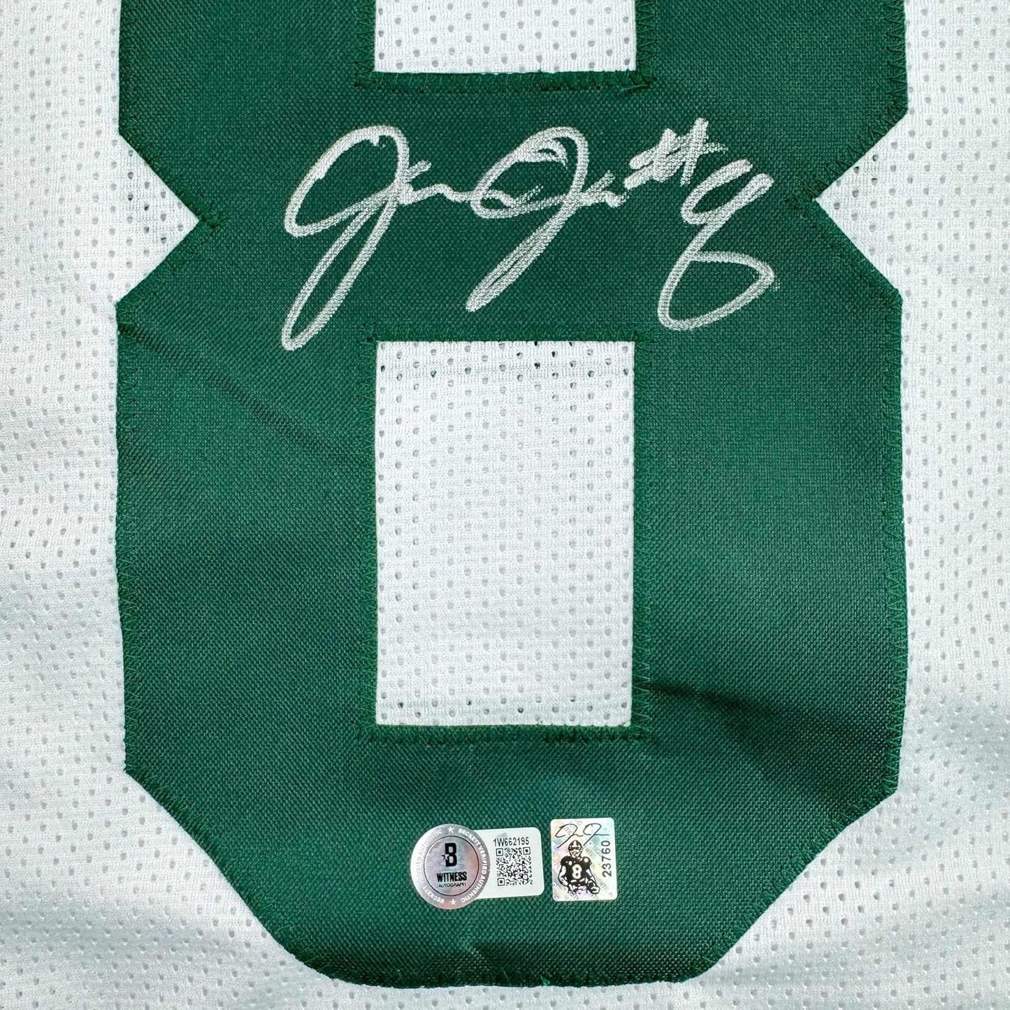 Framed Autographed/Signed Josh Jacobs 35x39 Green Bay White Football Jersey Beckett BAS COA