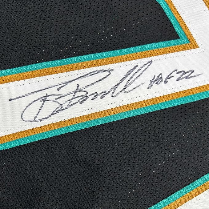 Framed Autographed/Signed Tony Boselli 35x39 HOF 22 Jacksonville Black Football Jersey Beckett BAS COA
