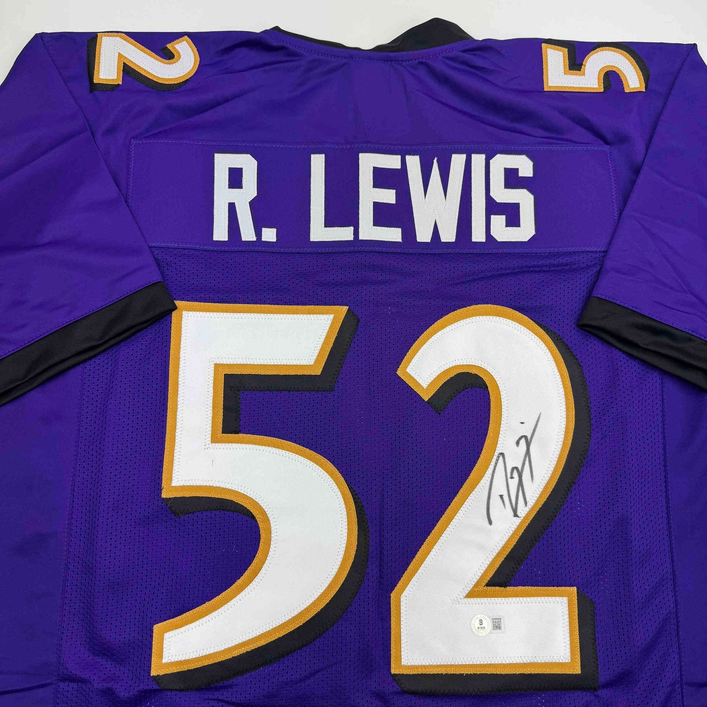 Autographed/Signed Ray Lewis Baltimore Purple Stat Football Jersey Beckett BAS COA