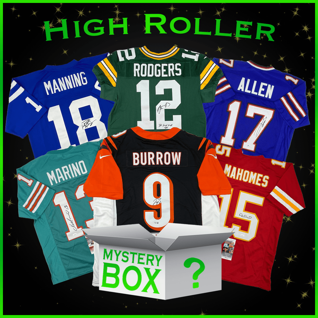 High Roller Autographed/Signed Football Jersey Mystery Box with PSA JSA or Beckett COA