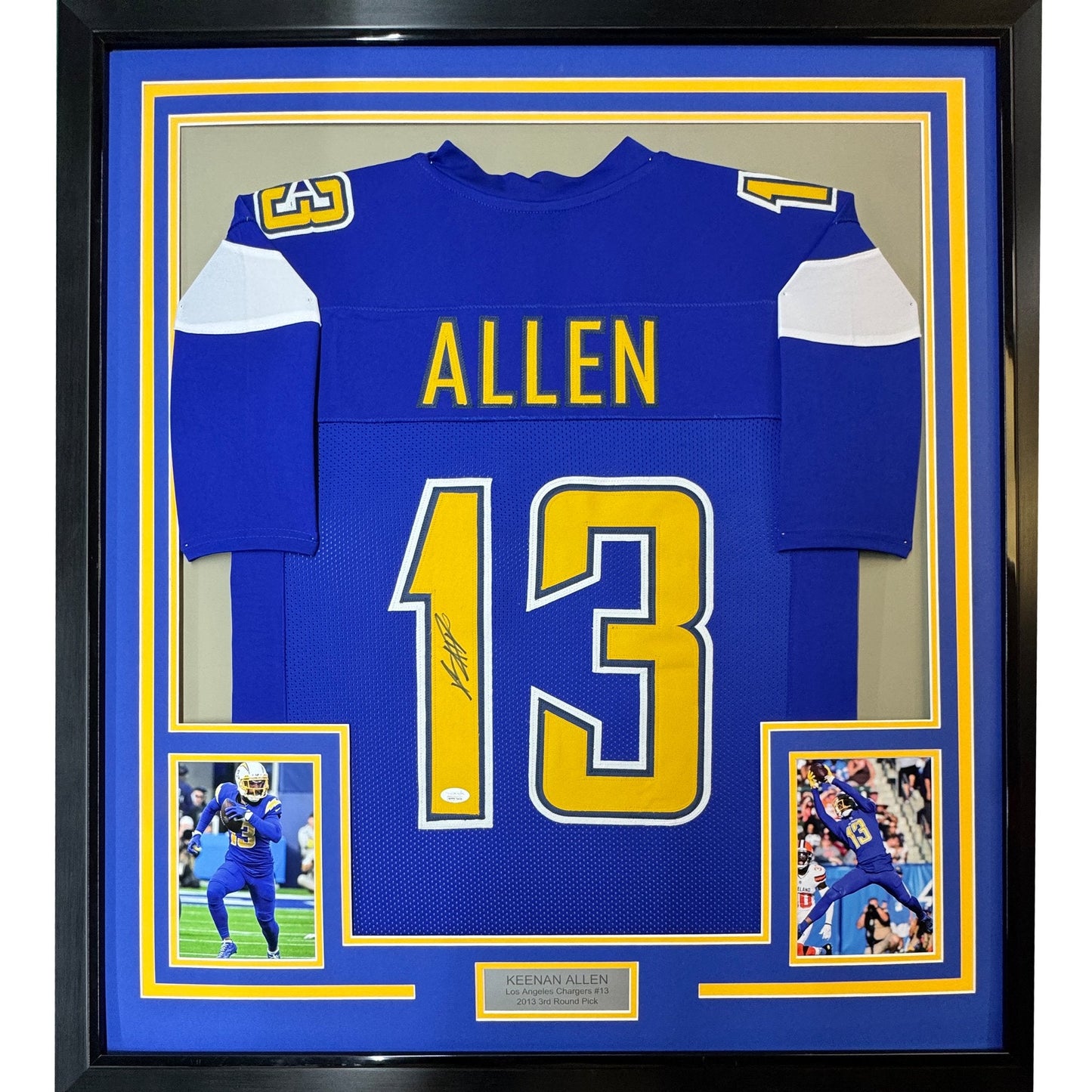 Framed Autographed/Signed Keenan Allen 35x39 Los Angeles LA Color Rush Football Jersey JSA COA