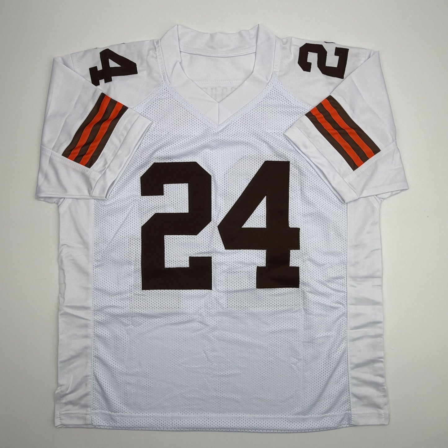 Autographed/Signed Nick Chubb Cleveland White Football Jersey Beckett BAS COA