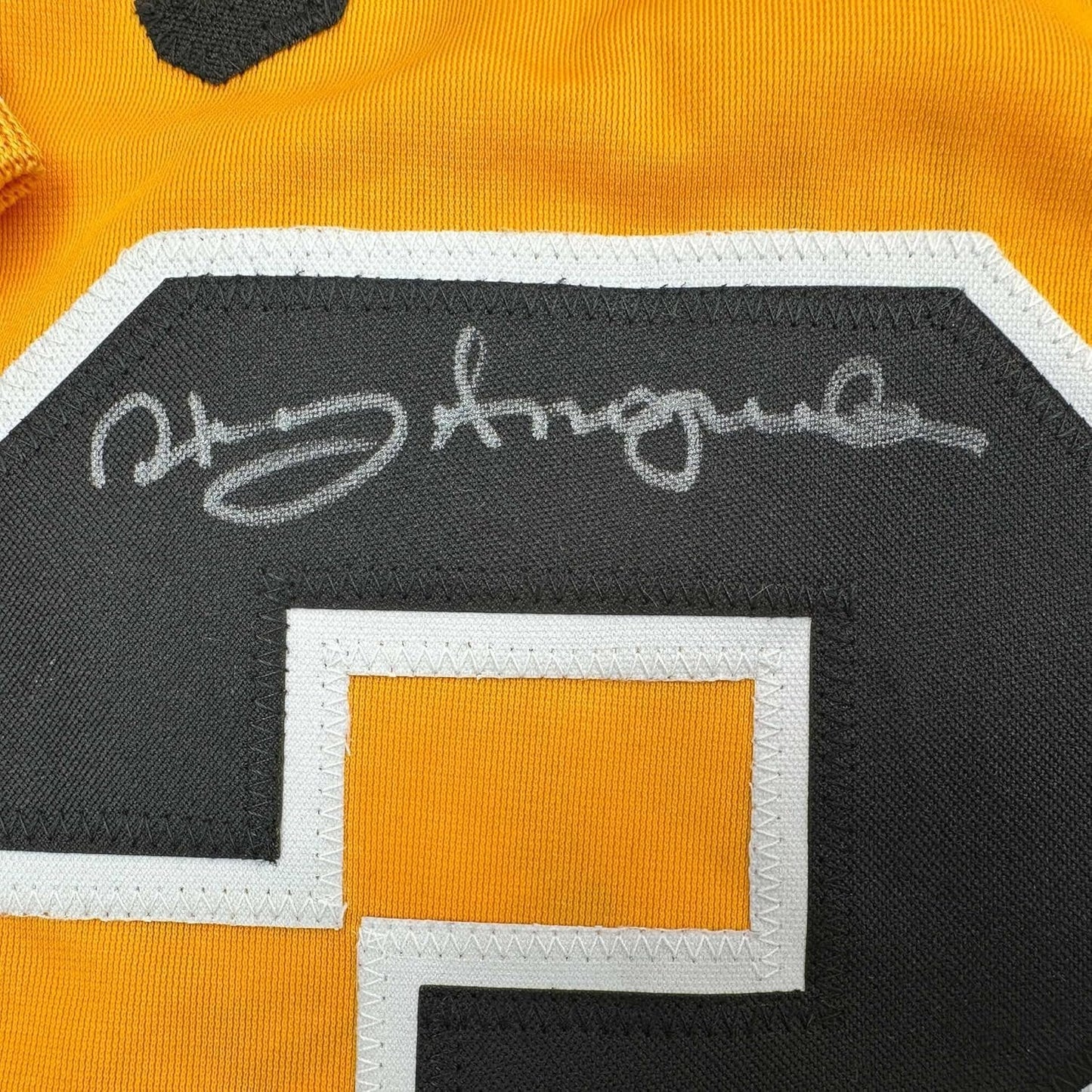 Framed Autographed/Signed Manny Sanguillen 35x39 Pittsburgh Yellow Baseball Jersey JSA COA