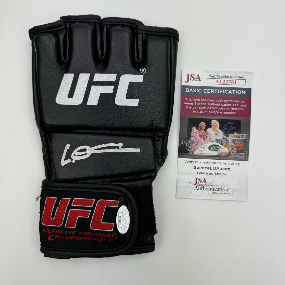 Autographed/Signed Leon Edwards Black UFC MMA Glove Ultimate Fighting JSA COA