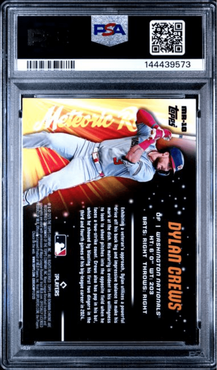 Graded 2025 Topps Bowman Chrome Dylan Crews #MR10 Meteoric Rise Rookie RC Baseball Card PSA 10 Gem Mint