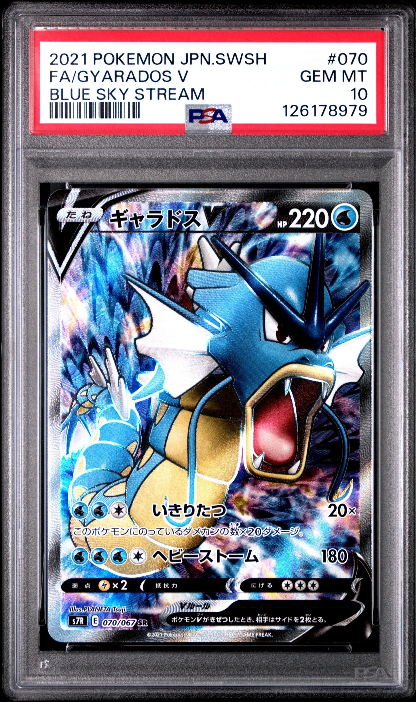 Graded 2021 PKM Japanese Sword & Shield s7R FA Gyarados V Full Art #070 Blue Sky Stream Trading Card Game PSA 10 Gem Mint