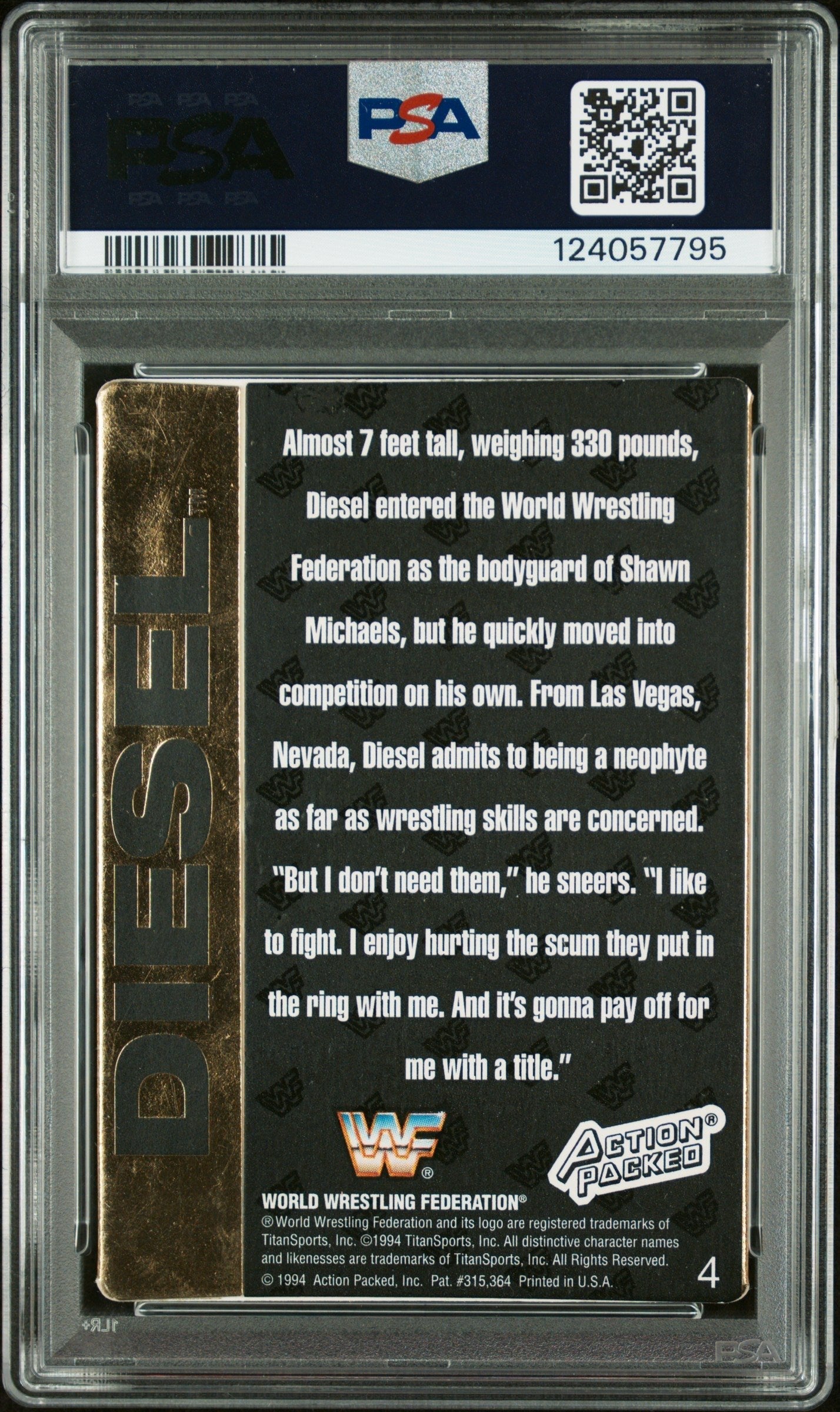 Graded 1994 Action Packed WWF Kevin Nash Diesel #4 Rookie RC Signed Wrestling Card PSA 8 Card - Auto Grade Authentic