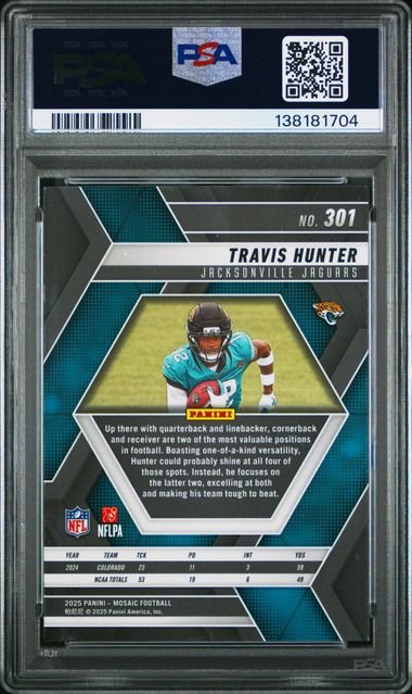 Graded 2025 Panini Mosaic Travis Hunter #301 Rookie RC Football Card PSA 10 Gem Mint