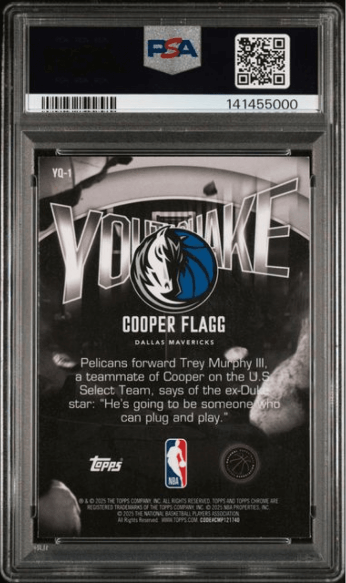 Graded 2025 Topps Chrome Cooper Flagg #YQ1 Youthquake Rookie RC Basketball Card PSA 10 Gem Mint
