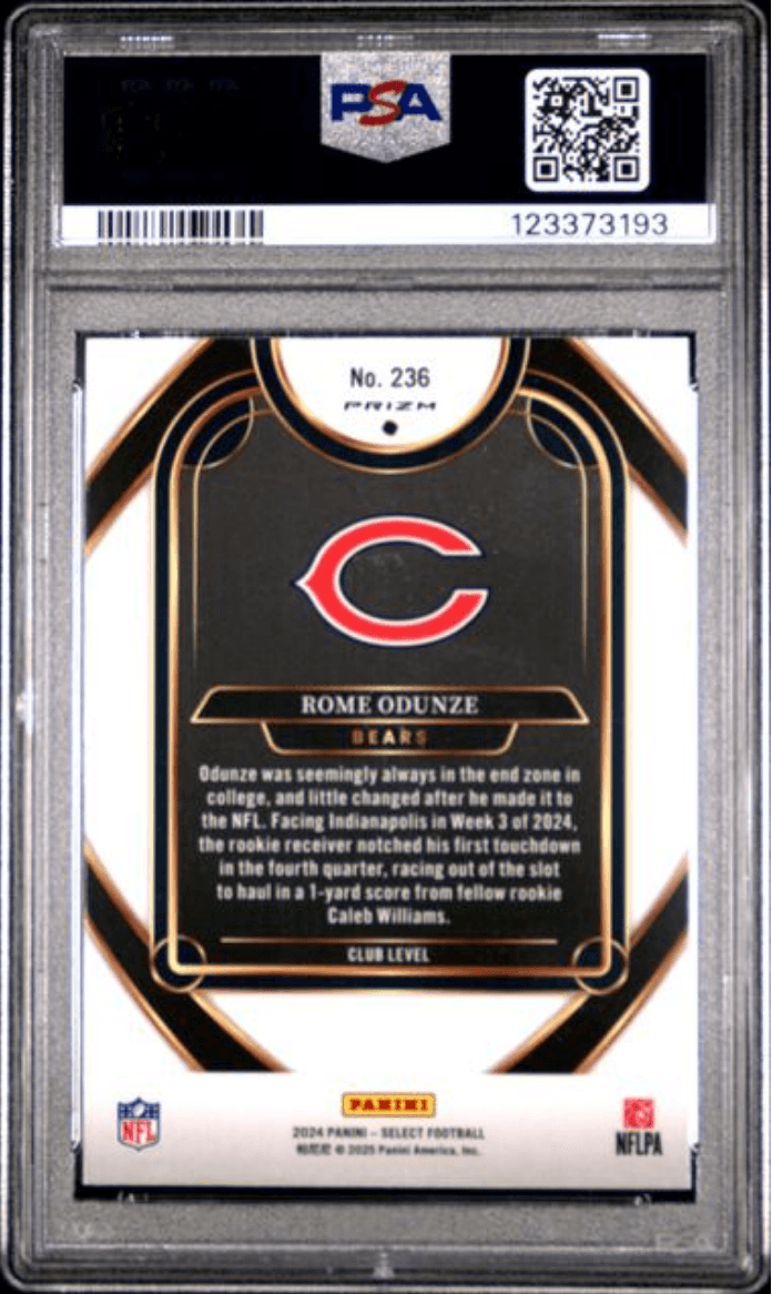 Graded 2024 Panini Select Rome Odunze #236 Silver Prizm Rookie RC Football Card PSA 10 Gem Mint