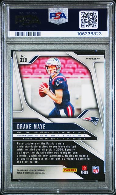Graded 2024 Panini Prizm Drake Maye #329 Orange Ice Rookie RC Football Card PSA 10 Gem Mint