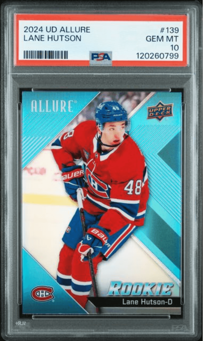Graded 2024 Upper Deck Allure Lane Hutson #139 Rookie RC Hockey Card PSA 10 Gem Mint