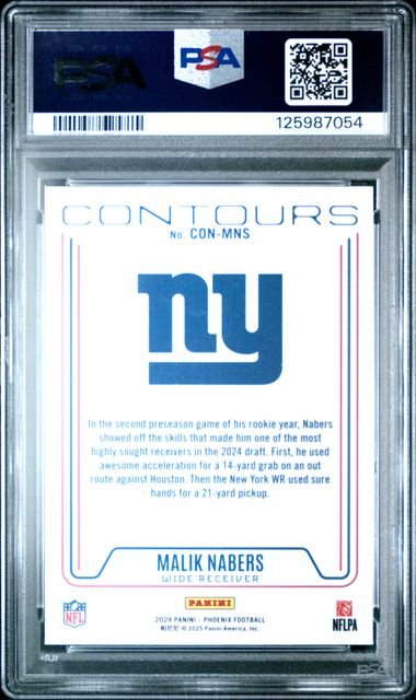 Graded 2024 Panini Phoenix Malik Nabers #CONMNS Contours Purple Rookie RC Football Card PSA 10 Gem Mint