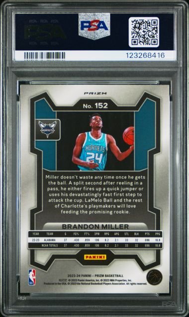 Graded 2023 Panini Prizm Brandon Miller #152 Ice Rookie RC Basketball Card PSA 10 Gem Mint
