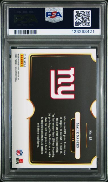 Graded 2024 Panini Select Malik Nabers #18 Snapshots Prizm Rookie RC Football Card PSA 10 Gem Mint