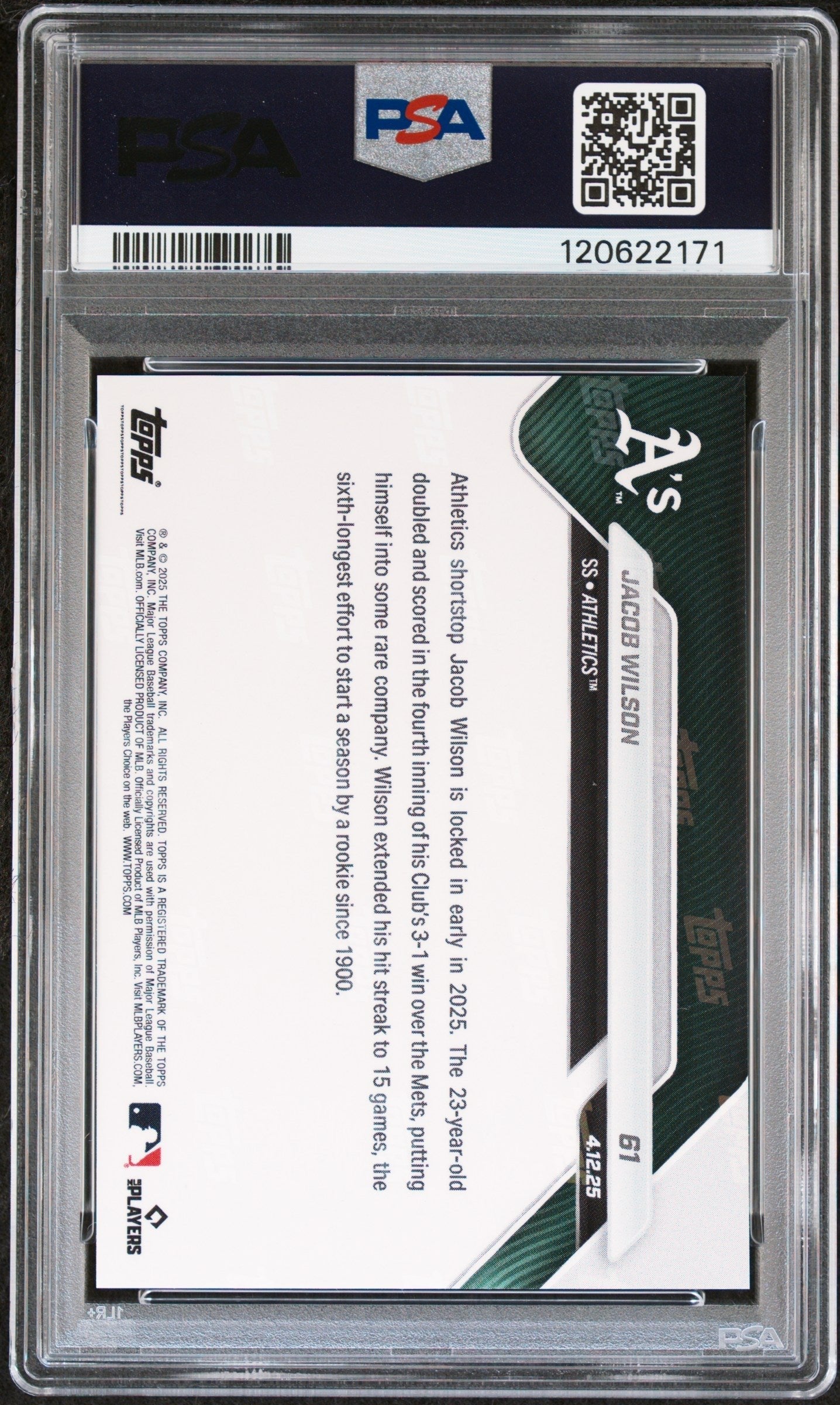 Graded 2025 Topps Now Jacob Wilson #61 Rookie RC Baseball Card PSA 10 Gem Mint