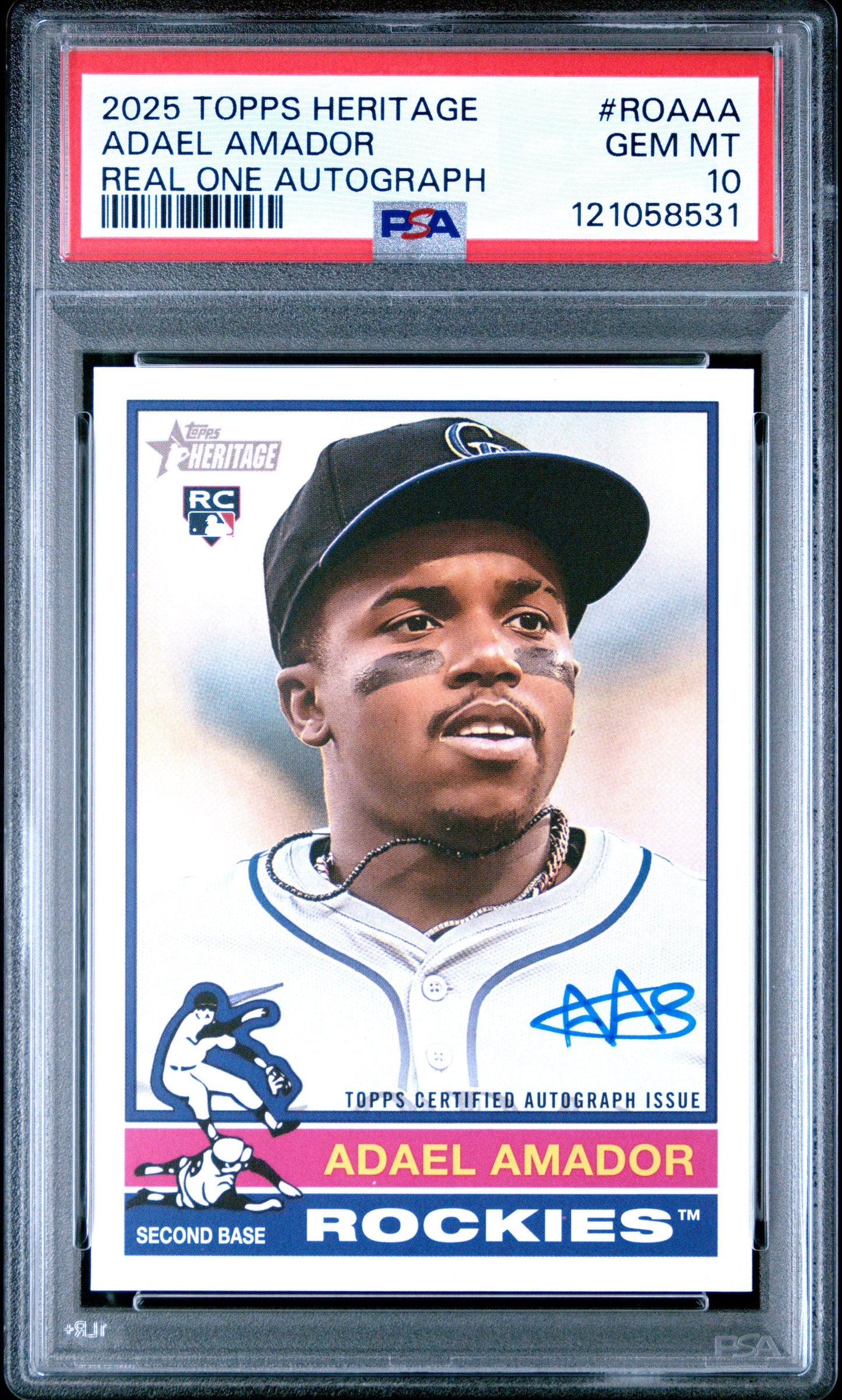 Graded 2025 Topps Heritage Adael Amador #ROAAA Real One Autograph Rookie RC Baseball Card PSA 10 Gem Mint