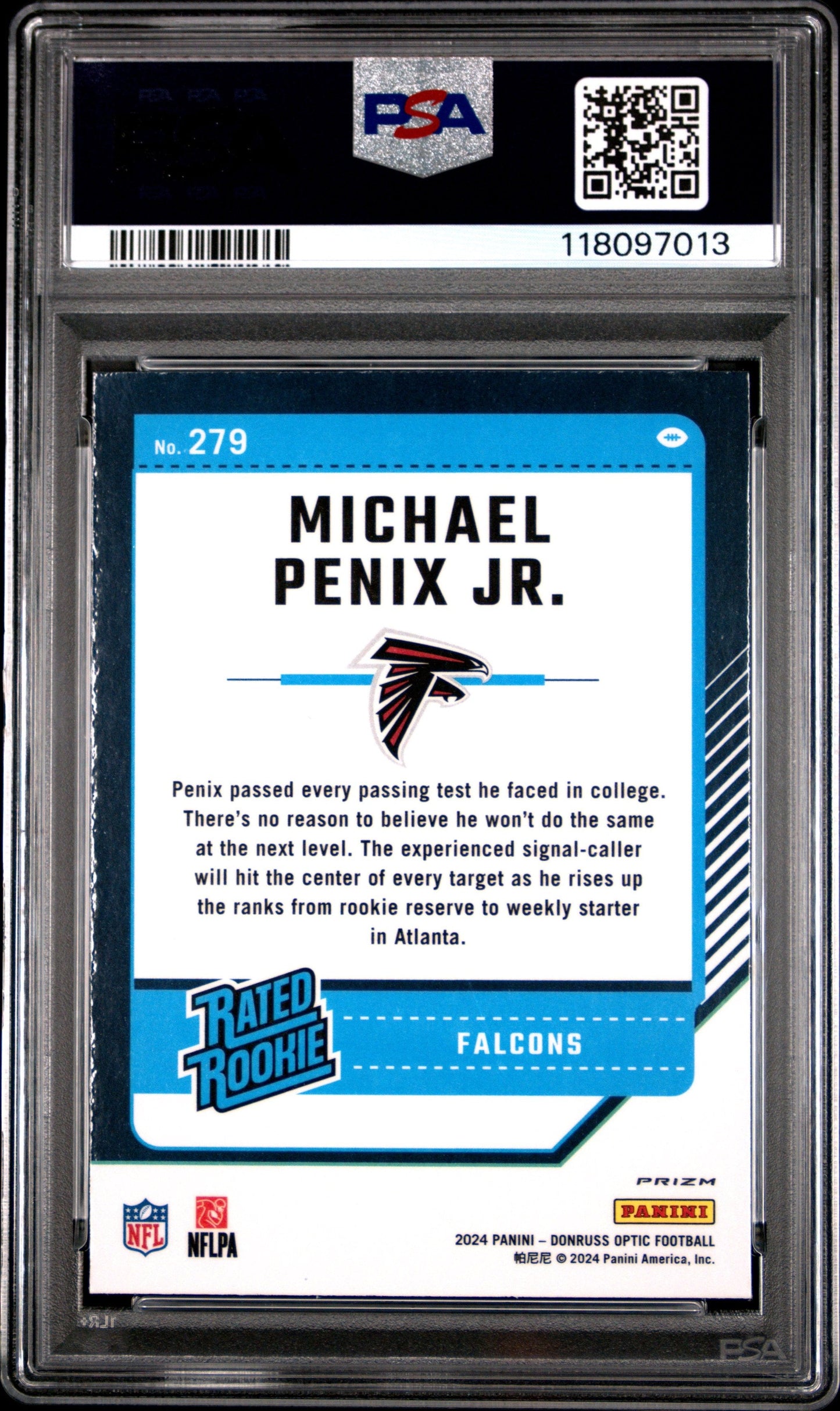 Graded 2024 Panini Donruss Optic Michael Penix Jr #279 Purple Shock Rookie RC Football Card PSA 10 Gem Mint