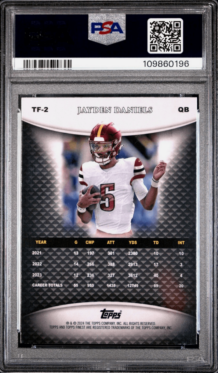 Graded 2024 Topps Finest Jayden Daniels #TF2 Teams Finest Rookie RC Football Card PSA 10 Gem Mint