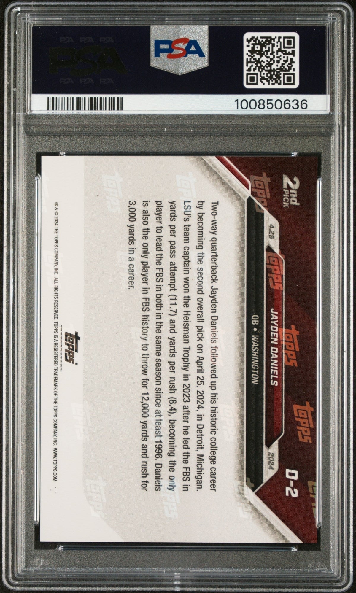 Graded 2024 Topps Now Jayden Daniels #D2 Rookie RC Football Card PSA 10 Gem Mint