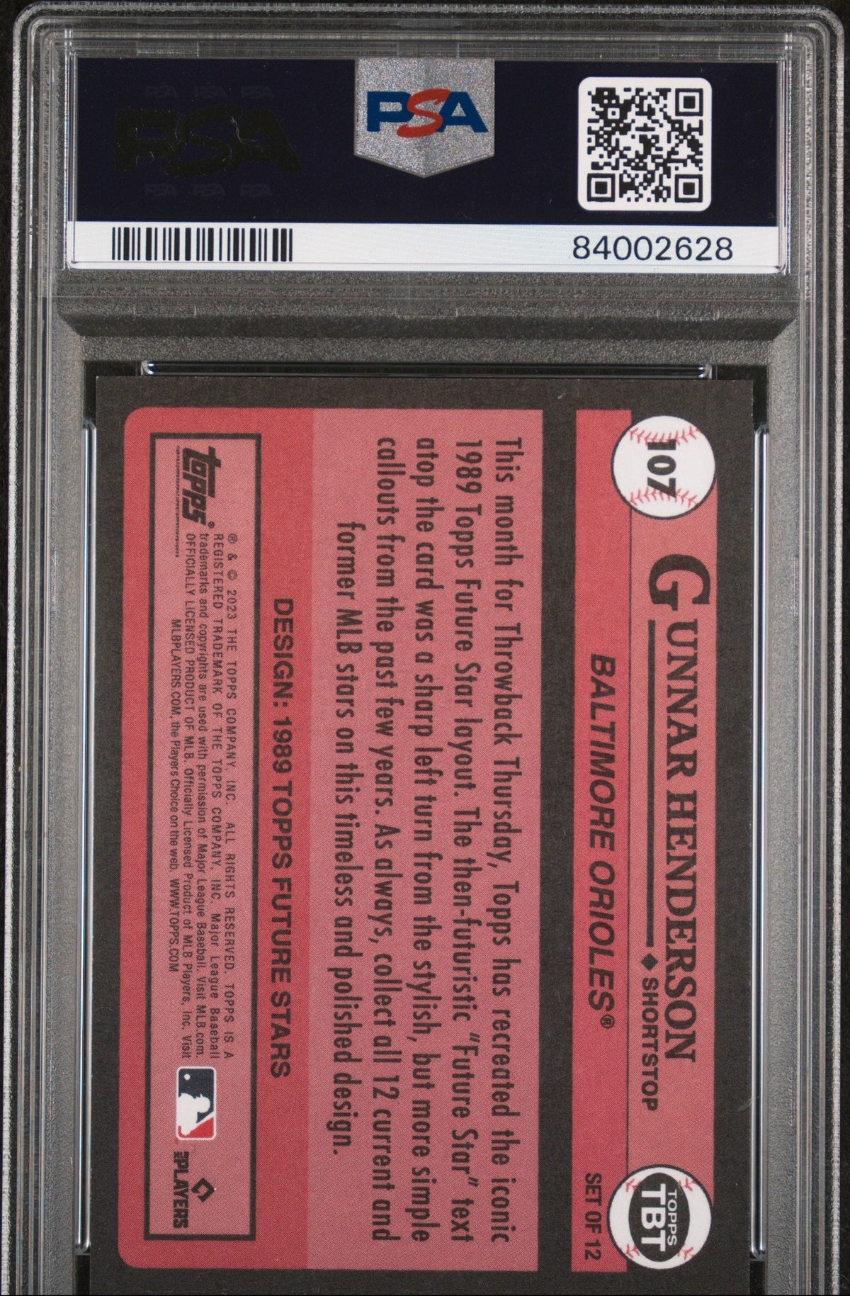 Graded 2023 Topps Gunnar Henderson #107 Throwback Thursday Rookie RC Baseball Card PSA 10 Gem Mint