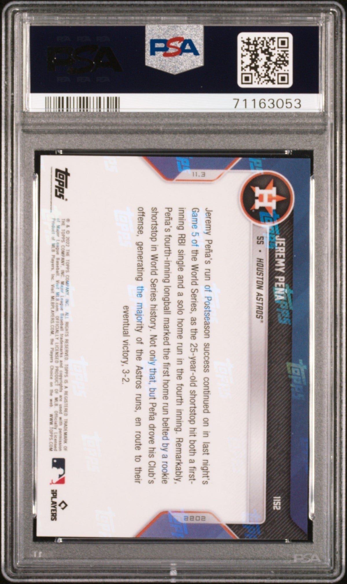 Graded 2022 Topps Now Jeremy Pena #1152 Rookie RC Baseball Card PSA 10 Gem Mint