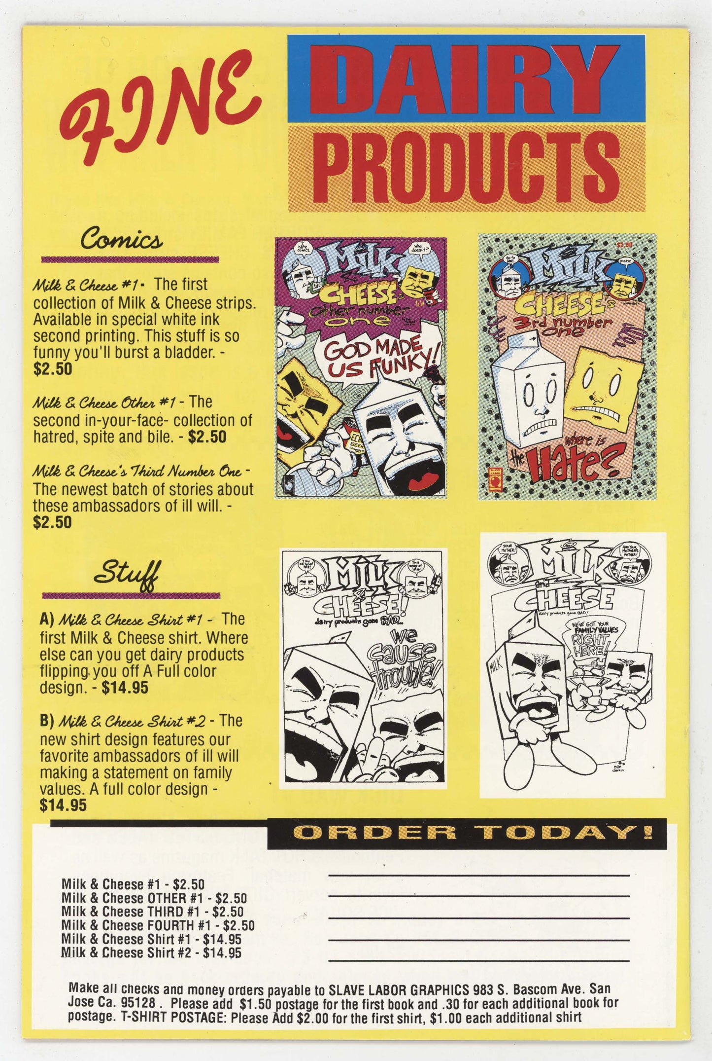 Milk & Cheese 2 Slave Labor 1993 NM 2nd Print Evan Dorkin Other Number One 1 - Golden Apple Comics