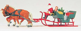 Preiser 30448 HO Scale Horse Drawn Sleigh -- Father Christmas & Parcels