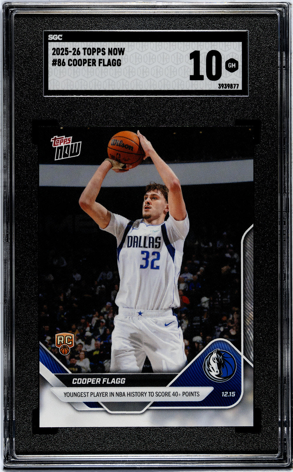 2025 grad card Cooper Flagg Dallas Mavericks 2025-26 Topps Now Youngest Player in NBA History to Score 40+ Points #86 CGC Authenticated 10 Rookie Style:Plaid Blue (Cover Only) 1 Ribbon! Pokemon Japanese Scarlet & anime card binder