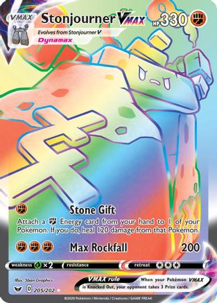 Stonjourner VMAX (Secret) 205/202 - SWSH01 Sword & Shield Base Set Holofoil