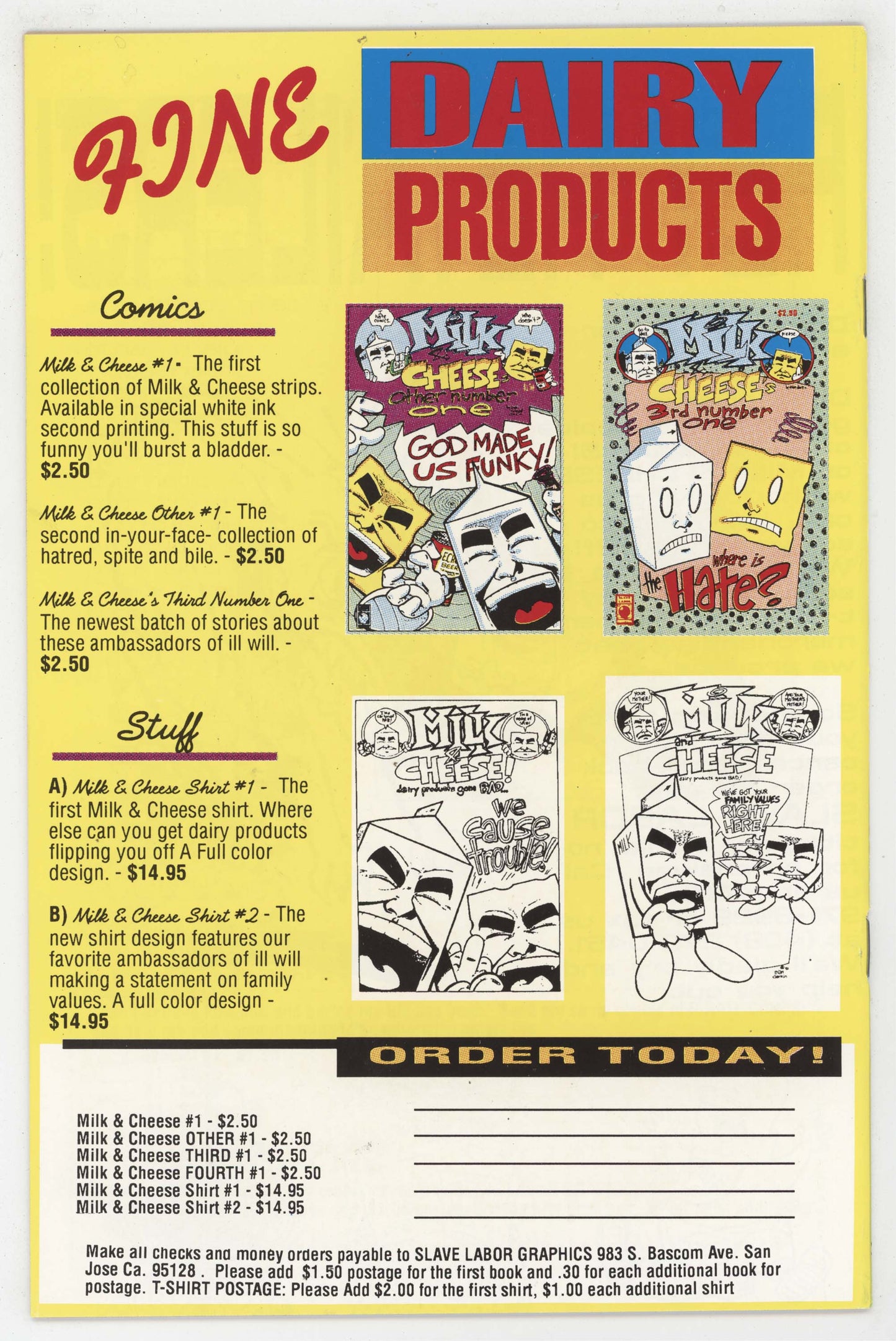 Milk & Cheese 3 Slave Labor 1993 NM- 9.2 1st Print Evan Dorkin 3rd Number One 1 - Golden Apple Comics
