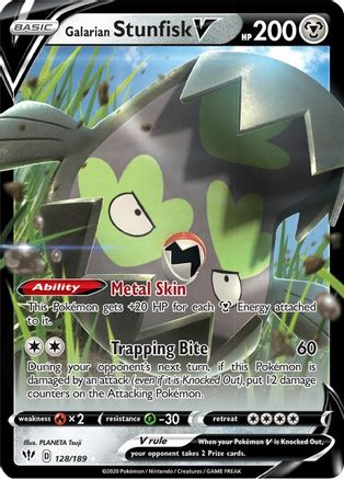 Galarian Stunfisk V 128/189 - SWSH03 Darkness Ablaze Holofoil