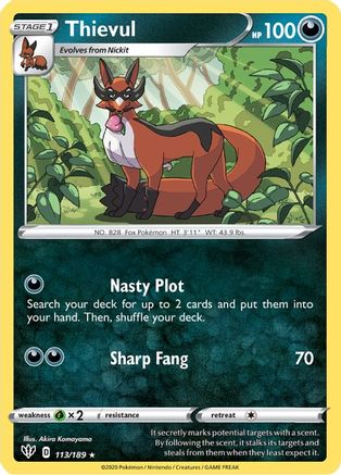 Thievul 113/189 - SWSH03 Darkness Ablaze Reverse Holofoil