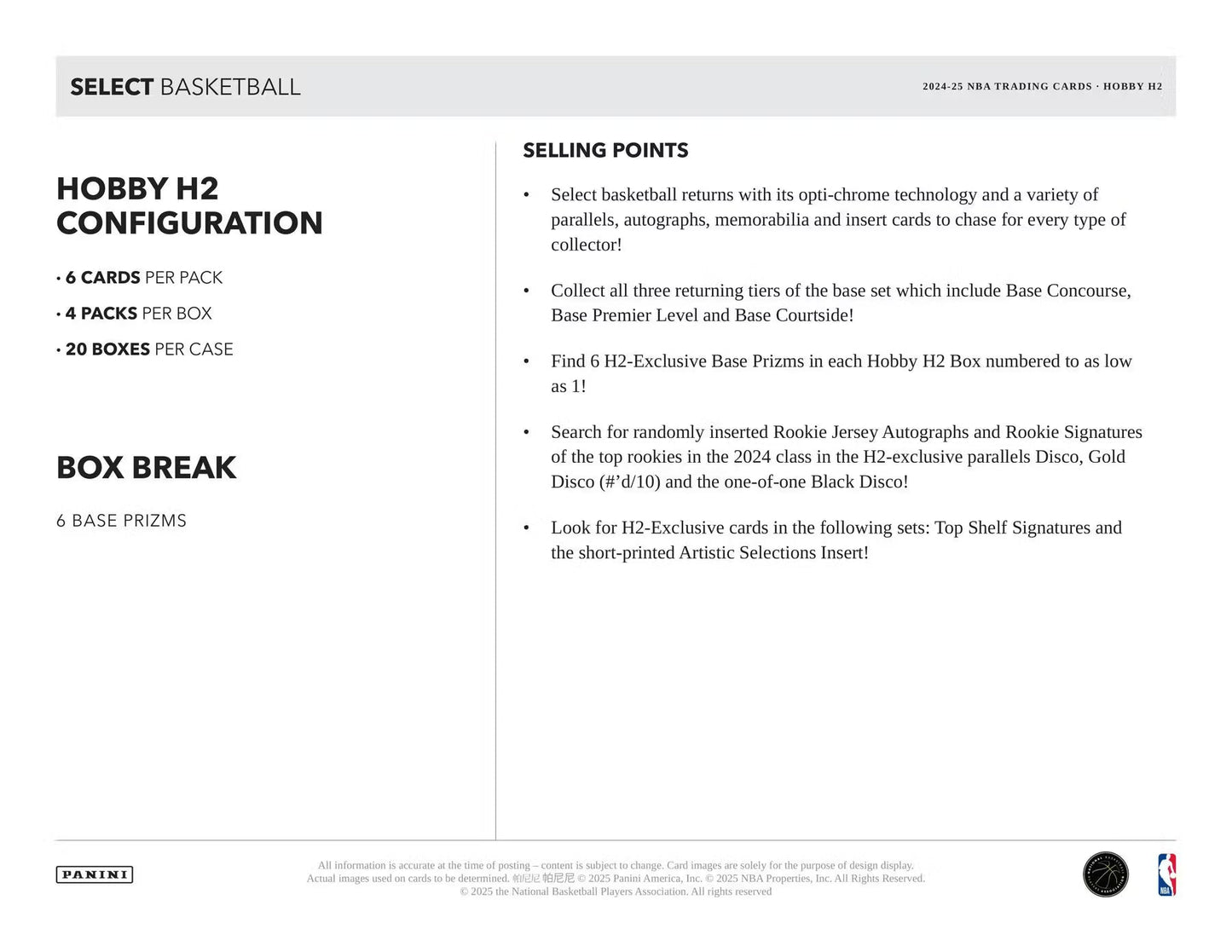 2024/25 Panini Select Basketball H2 Box